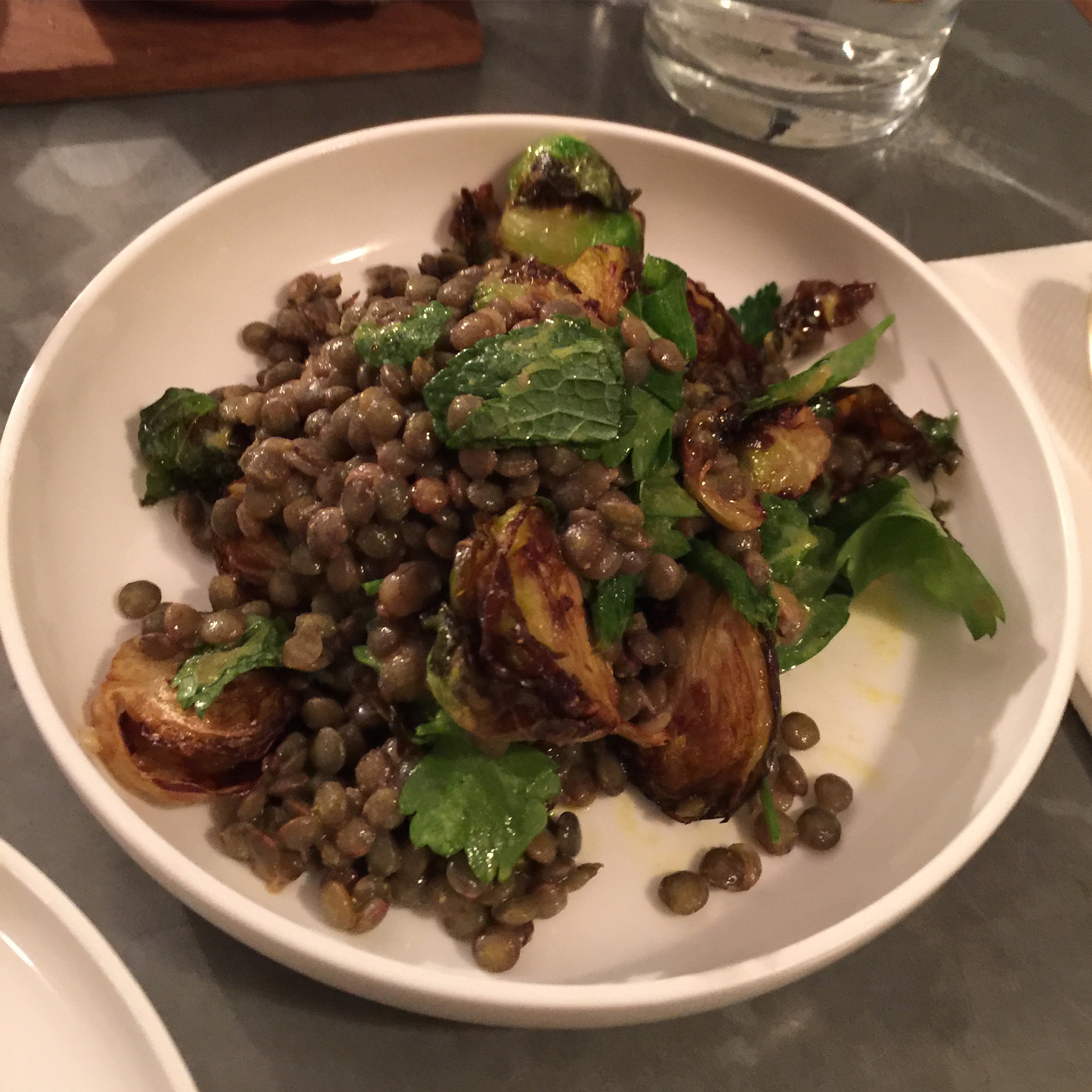 Crispy Fried Brussels Sprouts with Lentils
